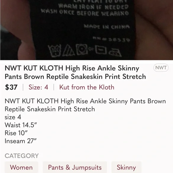 NWT Kut from the Kloth Connie High Rise Fab Ab Ankle Skinny Pant Snakeskin Print - Picture 2 of 15